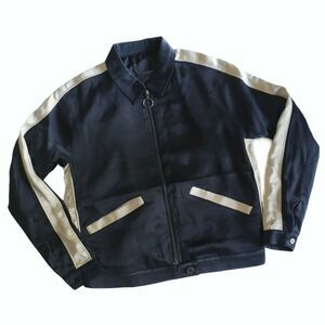 CAPULET Americano Souvenir satin Amore bomber jacket navy blue cream Size XS